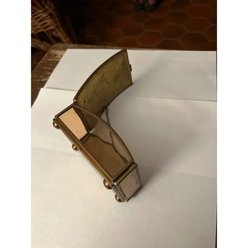 Brass Glass Trinket Jewelry Box Child Dog Via Vermont Ltd Artwork Balliol Corp